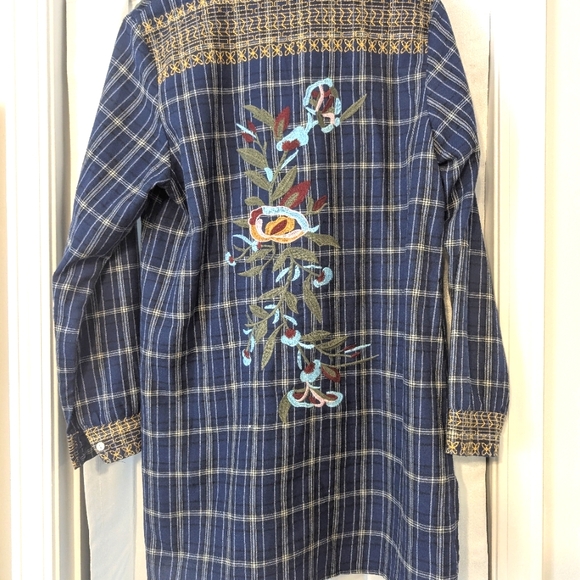 Adore Embroidered Navy‎ Shirt/Dress Cotton Long Sleeves Women's Medium - Picture 7 of 12
